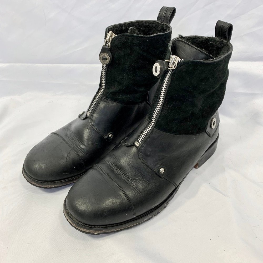 Cole Haan black leather suede zip shearling boots